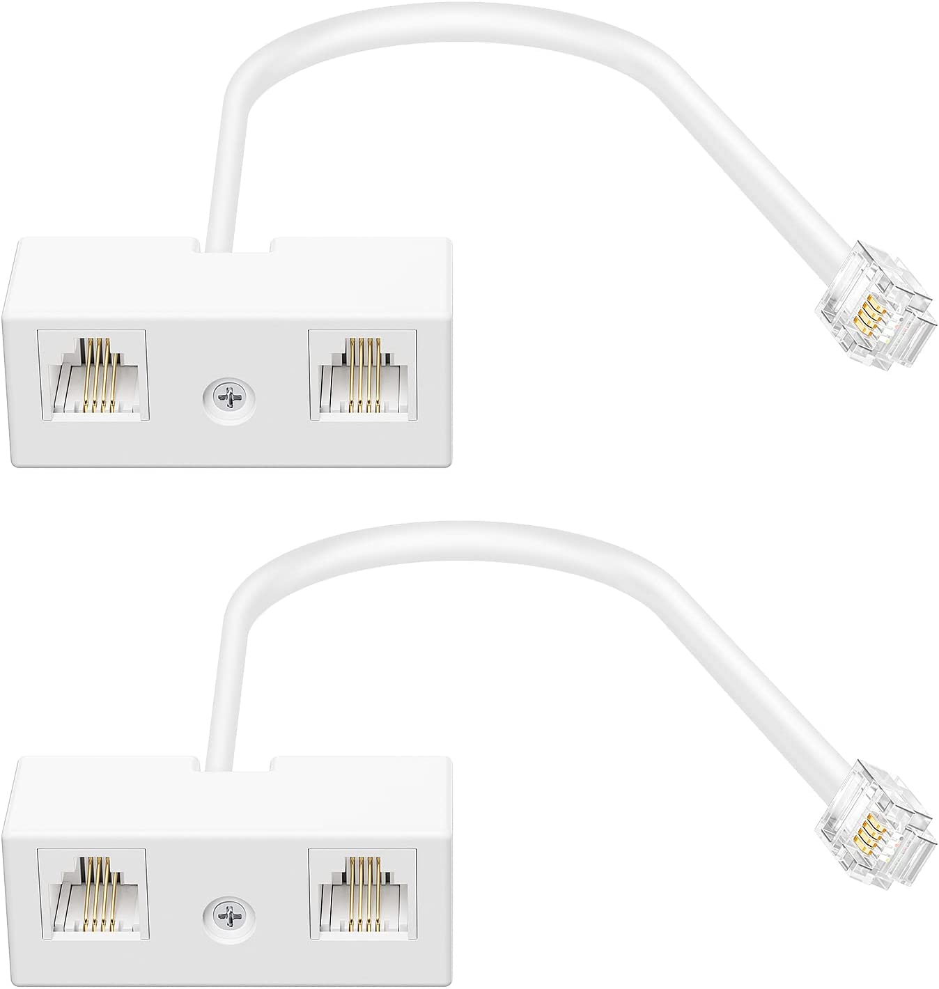 Uvital RJ11 Male to dual Female 6P4C Splitter Converter Cable Male to 2 Female Separator Cord RJ11 6P4C Telephone Wall Adaptor for Landline 2 Pack 